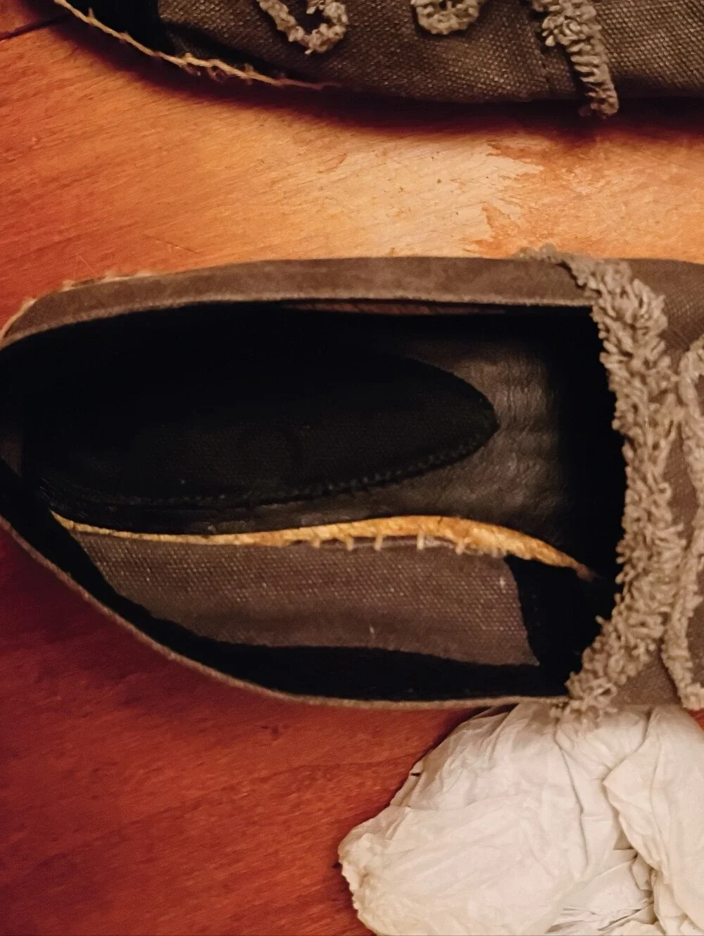 CHANEL Gray and Black Espadrille Flats with Logo Appliqué